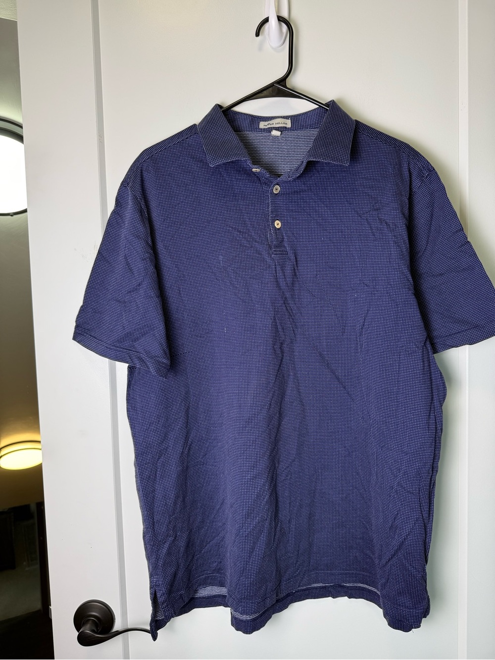 Peter Millar Navy Blue‎ Micro Polka Dot Short Sleeve Cotton Polo Shirt Golf XL